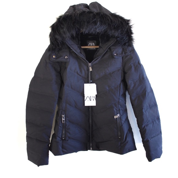 Zara NWT Water and Wind Protection Jacket with Removable Fur Trim Hood Small - Picture 2 of 12